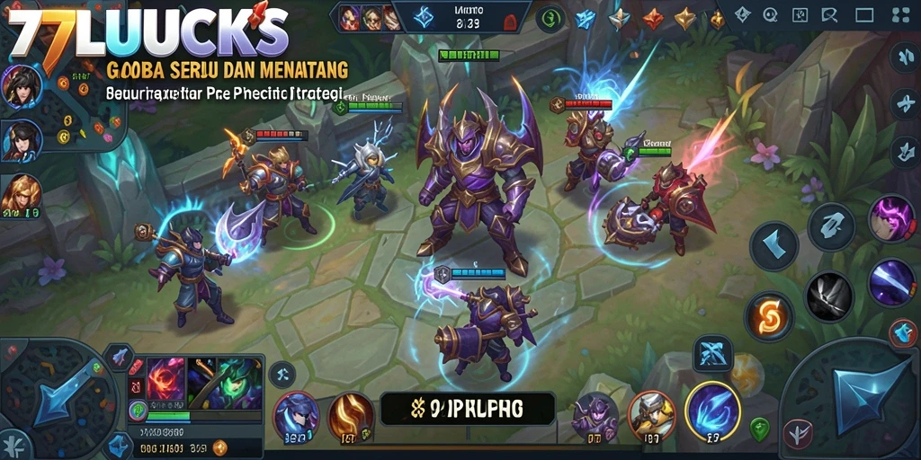 Tangkapan layar gameplay 77LUCKS yang mengasyikkan dalam pertempuran MOBA.