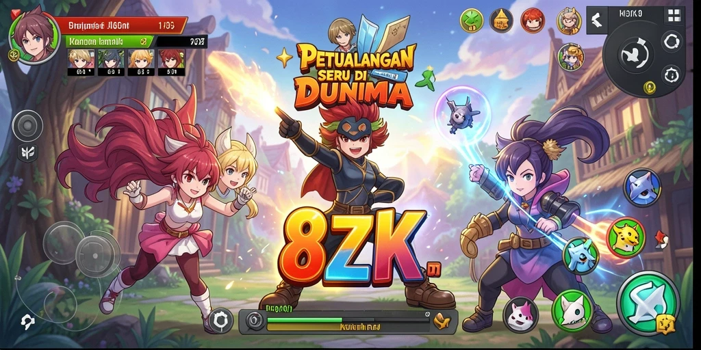 Screenshot gameplay 8ZK menampilkan pertarungan karakter Anime.