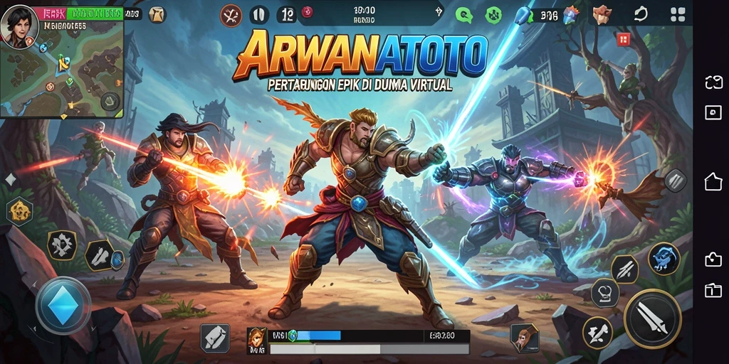Tampilan seru gameplay ARWANATOTO dalam pertarungan sengit.