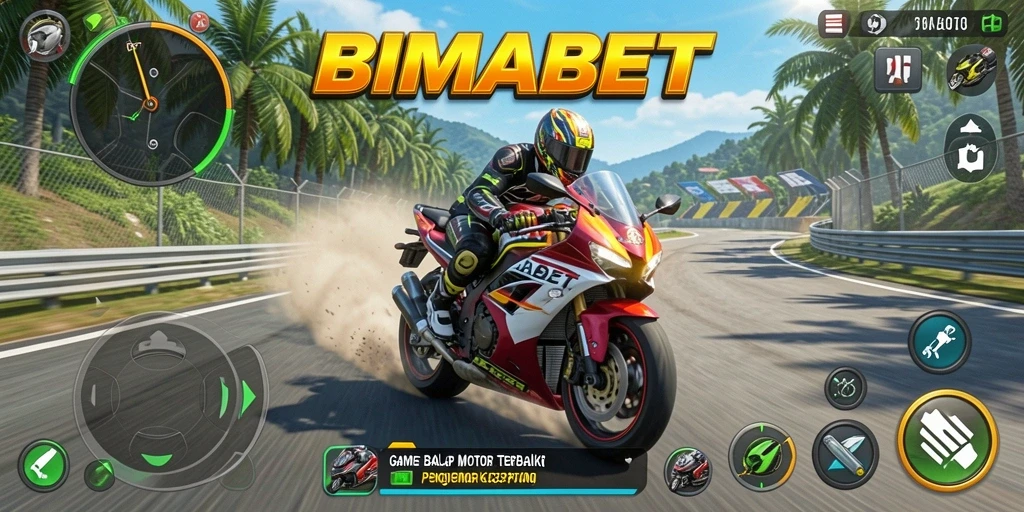 Tangkapan layar gameplay BIMABET menampilkan aksi balap motor yang intens.