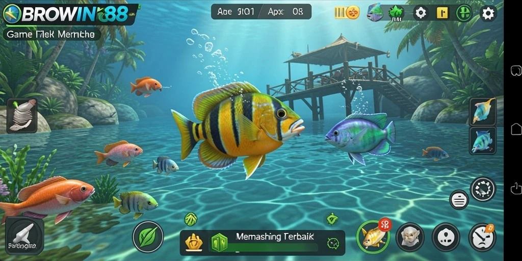 Screenshot gameplay BROWIN88 menampilkan aksi seru memancing.