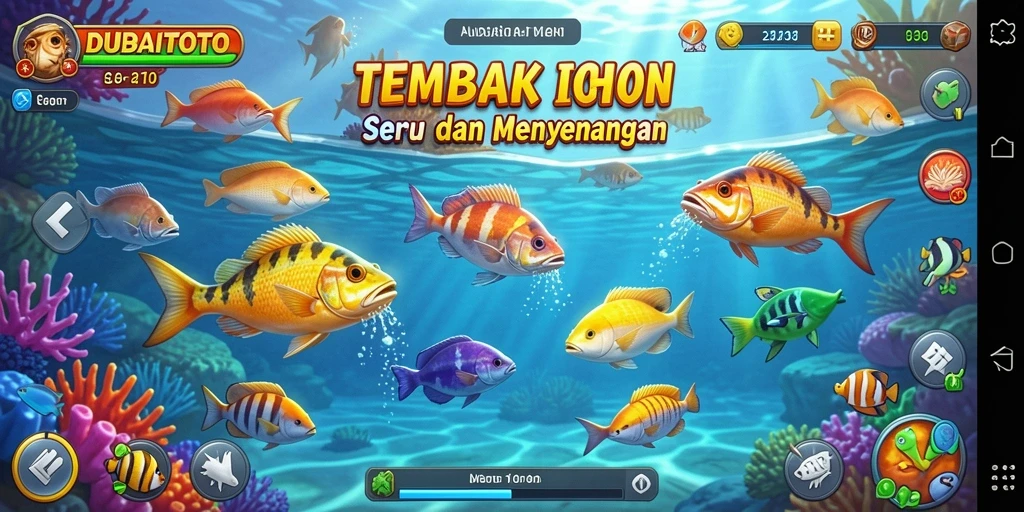 Tampilan gameplay seru dalam DUBAITOTO dengan aksi menembak ikan.