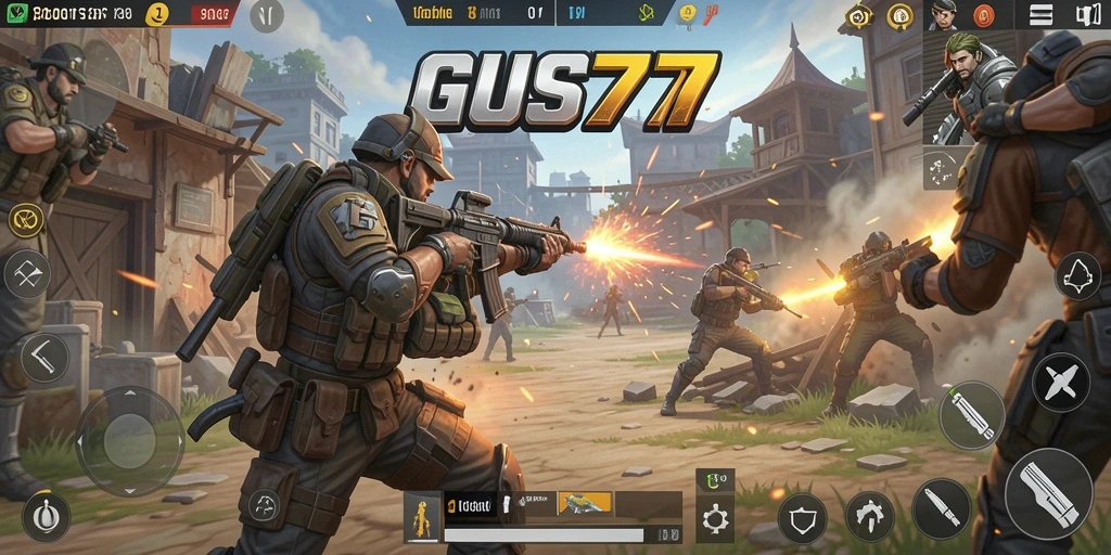 Tangkapan layar utama GUS77 menunjukkan intensitas pertempuran Battle Royale.