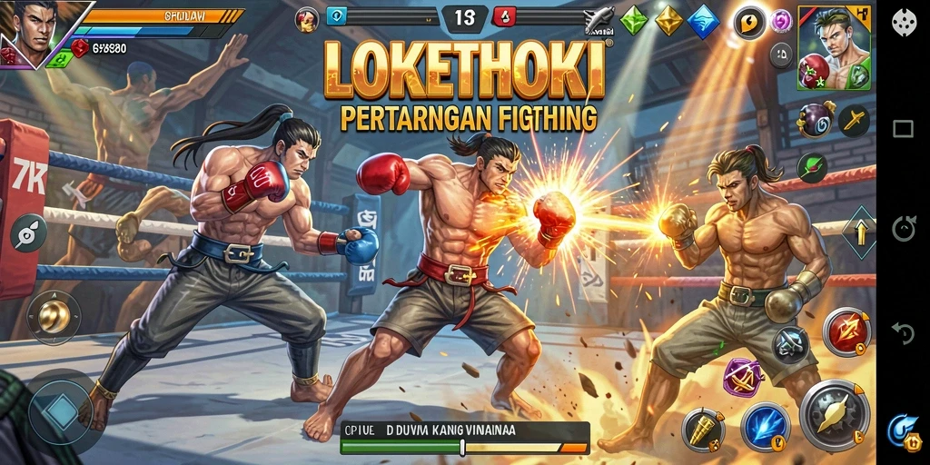Screenshot LOKETHOKI menampilkan pertarungan epik antar karakter.