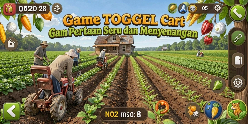 Screenshot gameplay OMTOGEL menampilkan aktivitas berkebun yang seru.