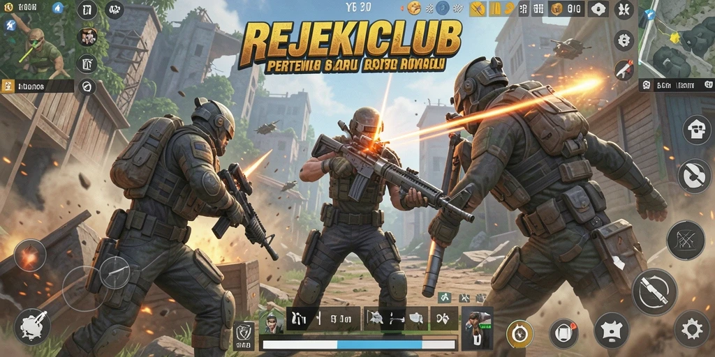 Screenshot gameplay REJEKICLUB menampilkan intensitas pertempuran Battle Royale.