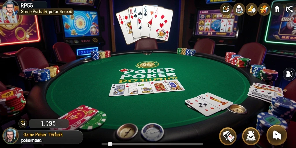 Tampilan gameplay RP55 dengan aksi seru dan strategi poker.