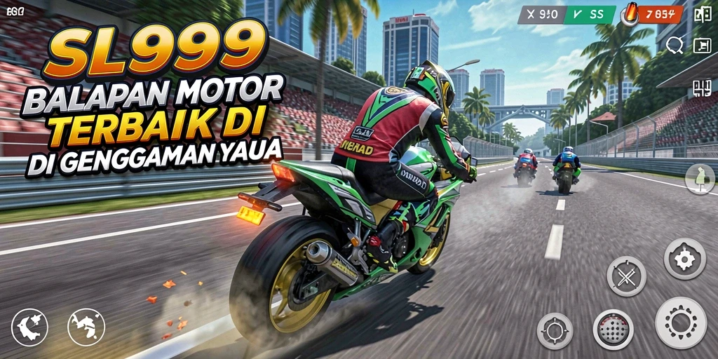 Gameplay seru dari SL999 dengan motor balap yang mendebarkan.