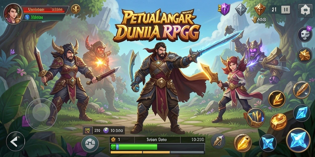 Screenshot V21 menampilkan aksi pertempuran seru dalam dunia RPG.